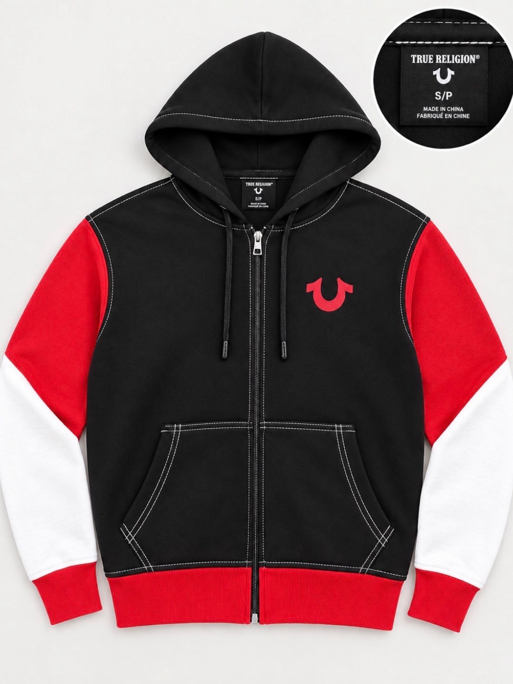 True Religion Men’s Black, Red & White Zip Hoodie